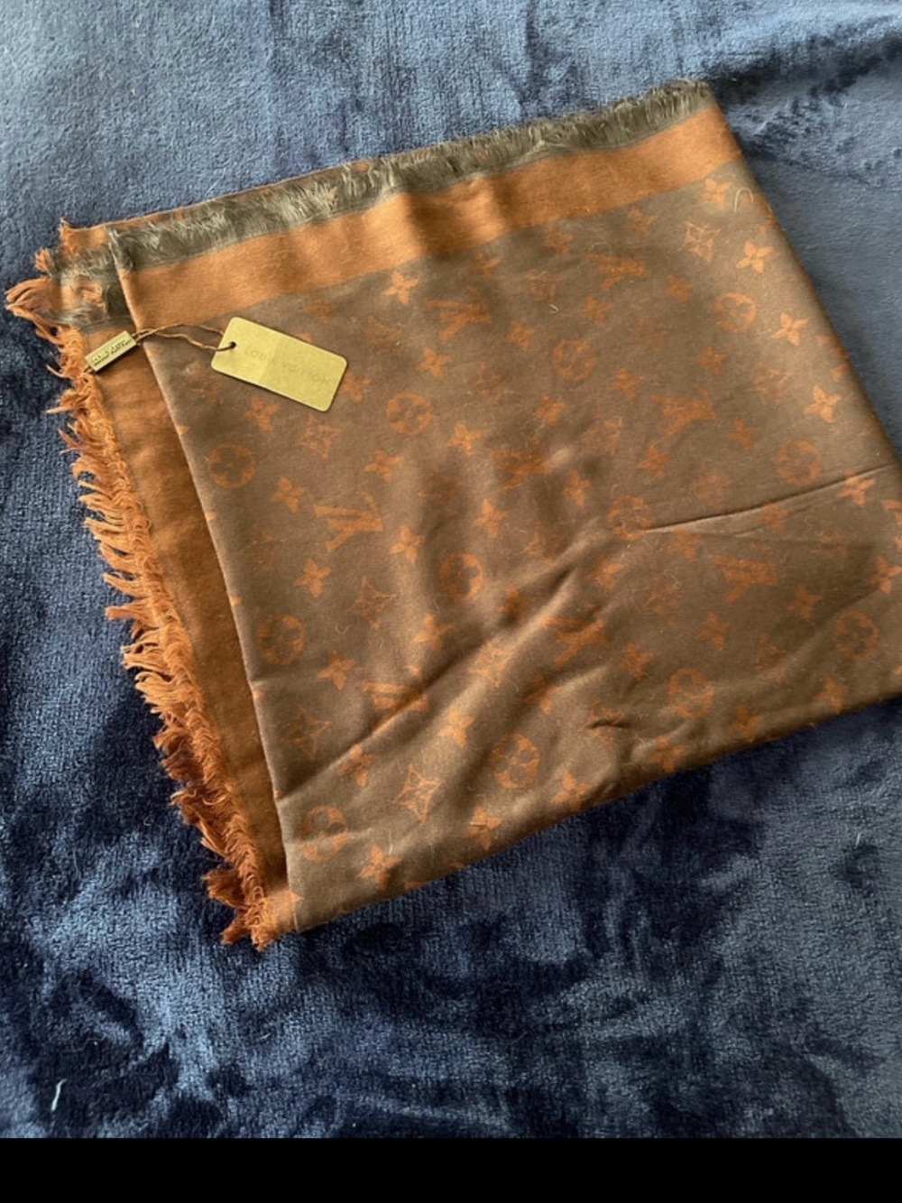 Louis Vuitton Brown and Black Monogram Fringe Scarf